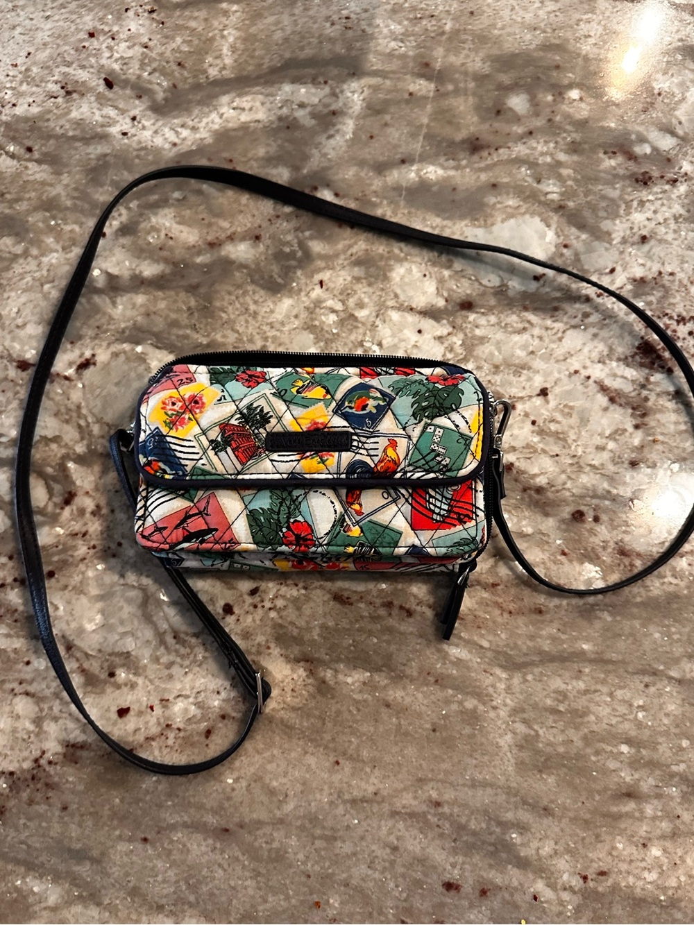 Vera Bradley All in One Crossbody retired "Cuban Stamps" pattern